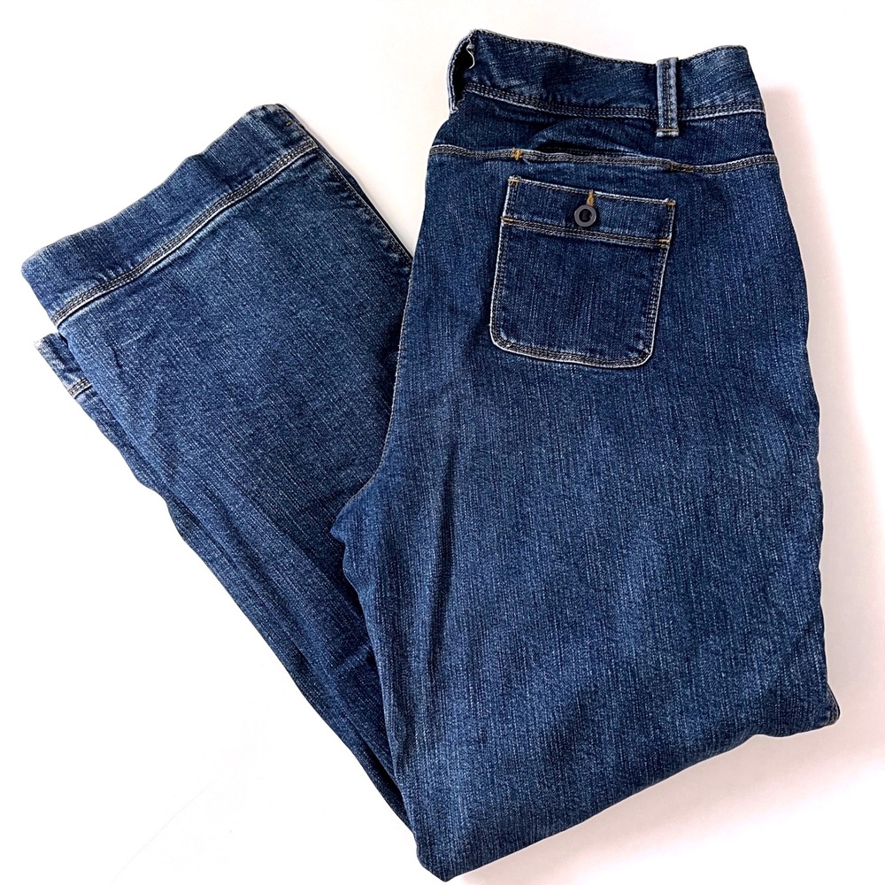 Vintage 90's Lands' End Lined Denim Cargo Pants 8 Pockets Blue Jeans Size 16 - Picture 1 of 11